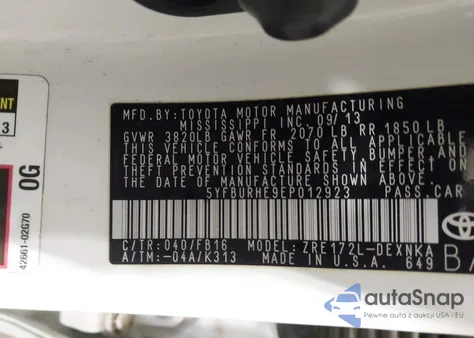 2014 Toyota Corolla L из США, поврежденный, VIN 5YFBURHE9EP012923